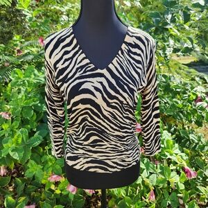 Norton McNaughton Women’s Size PS Black Tan Zebra Tiger 3/4 Sleeve Blouse